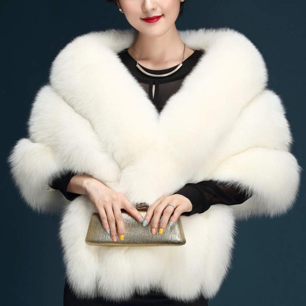 Lussuoso mantello invernale da donna, con collo a V, scialle avvolgente, stola, mantello da sposa, per abiti da sposa, ganci da parete in legno