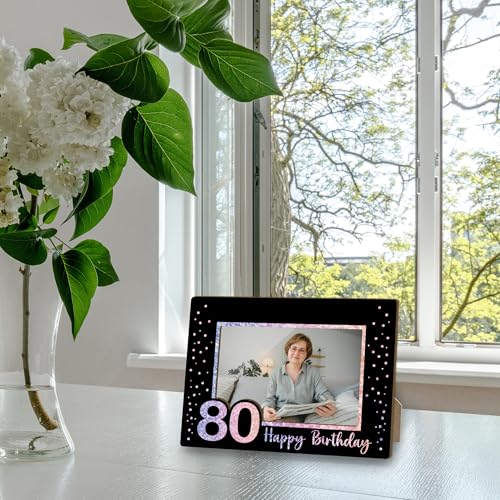 Image of 80th Birthday Picture Frame, 80th Birthday Gifts for Women Men, 80 Years Old Gifts for Grandma Grandpa Mom Dad Glitter Picture Frames 4 x 6 Photo /Yi01-04