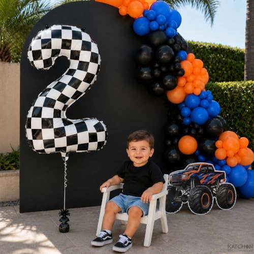 Image of KatchOn Checkered Number 2 Balloon, 2nd Birthday Decorations - 40 Inch