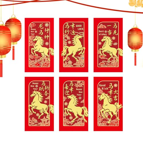 Horse Red Envelope - 6 Pieces 2026 Cute Horse Patterns, 35g Festival Money Pocket, Decorative Envelopes, Festive Design, Premium