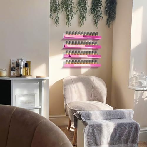 Image of 4 Pack 15 Inch Pink Reflective Acrylic Floating Wall Shelves