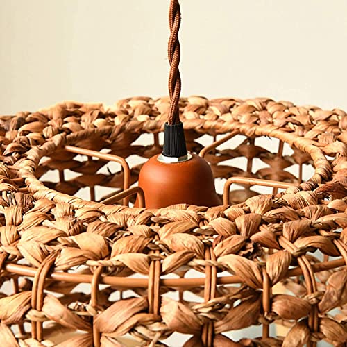 Hand-Woven Bamboo Battery Operated Pendant Light Non-Hardwired，Rattan Handwoven Battery Powered Pendant Lamp，Natural Chandeliers Woven Light No Wires Install，For Kitchen Farmhouse (Color : Wood) #TOP7