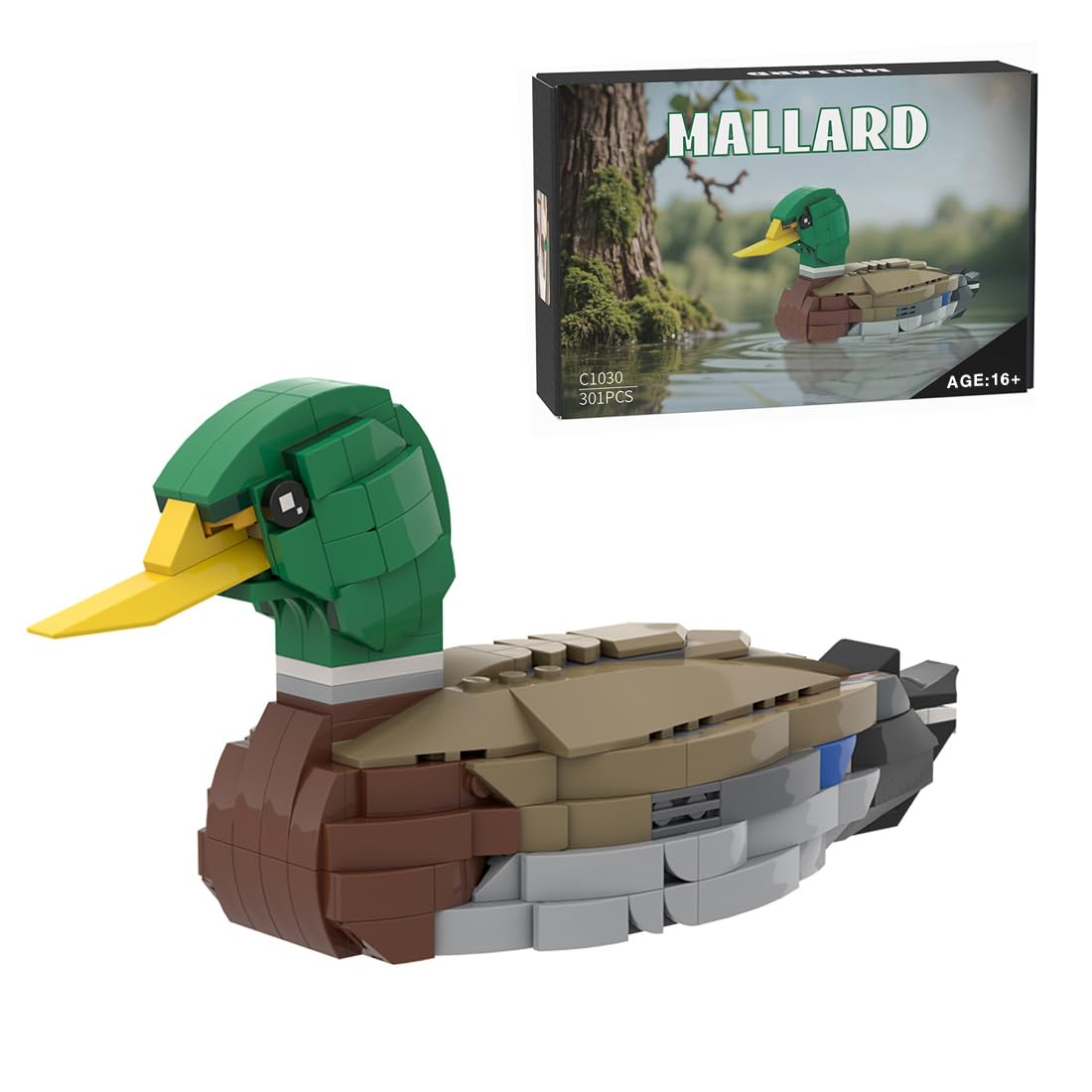 Stockente Klemmbausteine Set, MOC Mallard-Modell für Schreibtisch- und Regaldekoration, Kreatives Display- und Sammlermodell für Erwachsene, (301 Teile)