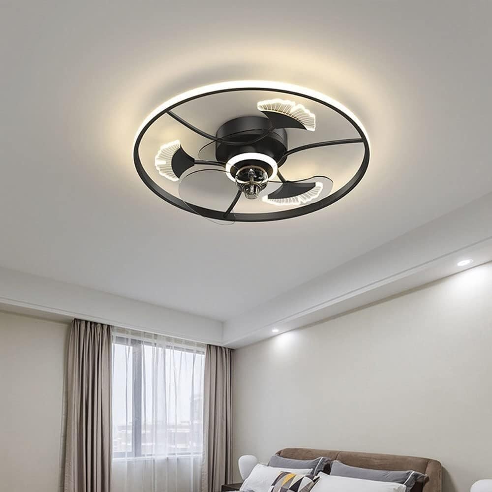 Pendant Lights, Three-Color Dimmable Flush Mount Ceiling Fan with Light Indoor 6 Speed Fan Light Elegant Round Ceiling Light with Fan 45W Motor Mute Ceiling Fan Lights for Bedroom Dining Room(Black)