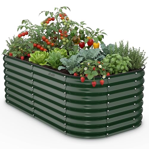 Kesfitt Raised Garden Bed Outdoor, Galvanized Steel Metal Raised Bed Planter for Vegetables, 24-Inch Deep Open Bottom Backyard Garden Bed 6x3x2 ft, Forest Green
