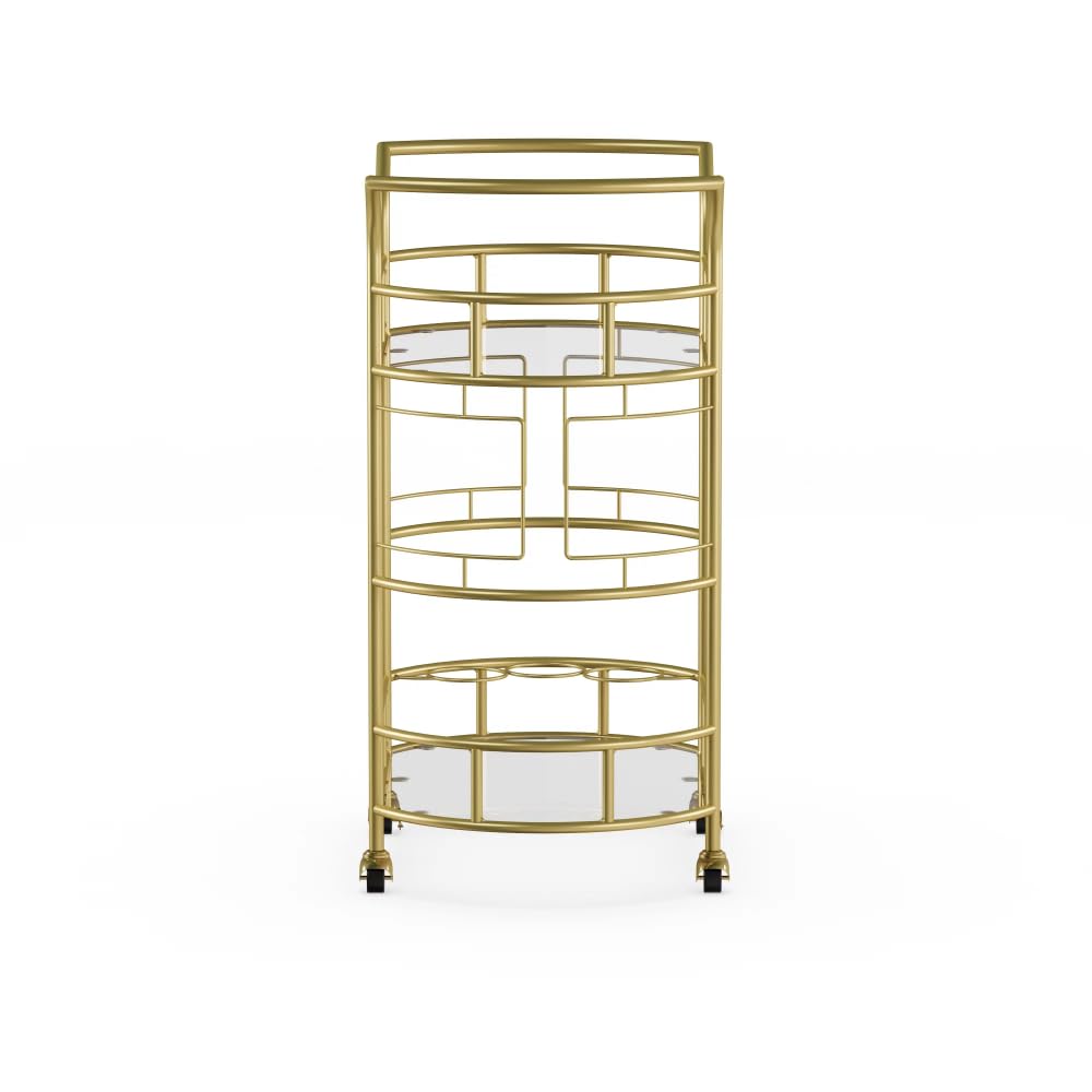 Rollwagen Barwagen mit mattgoldener Metalloberfläche, 2-stufiger Kücheninseltisch, Servierwagen for das Esszimmer