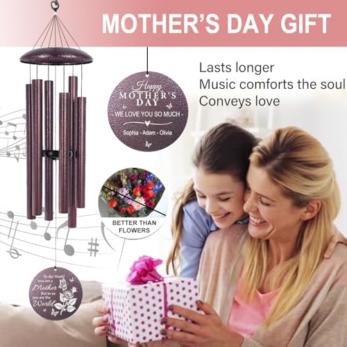 Image of Gift for Mom from Daughter Son, Birthday for Dear Mom from Children, 32 inch Metal Personalized Rose Wind Chime for Mothers, Thanksgiving Gift