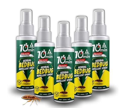 Image of Amish Herbal Bedbug Spray 100ml Pack of 5 | Powerful Bed Bugs Repel Spray for Bed, Mattress & Furniture | Organic Khatmal Repellent for Home | Odorless Herbal Pest Control
