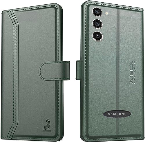 Image of AIBEX Compatible for Samsung S23 Plus 5G Flip Cover Leather Finish | Inside TPU with Card Pockets | Wallet Stand | Complete Protection Flip Case - Green