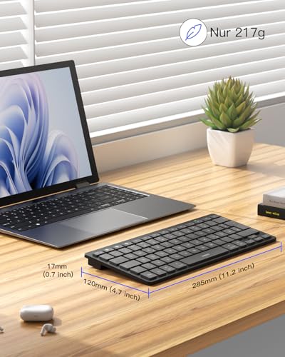 Inateck Bluetooth-Tastatur,Kabellose Funktastatur mit 3 Bluetooth,Ultraslim QWERTZ,Vergrößerte Tastenkappen,für iPad Pro/Air/Mini/10.9/10.2/9.7/Windows/Android/IOS, Ergonomisches Design, KB01003 5
