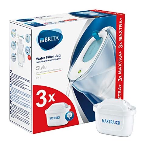 BRITA Style 2.4L Plastic Water Filter Jug, plus 3 Maxtra+ Cartridges included - Blue Cover