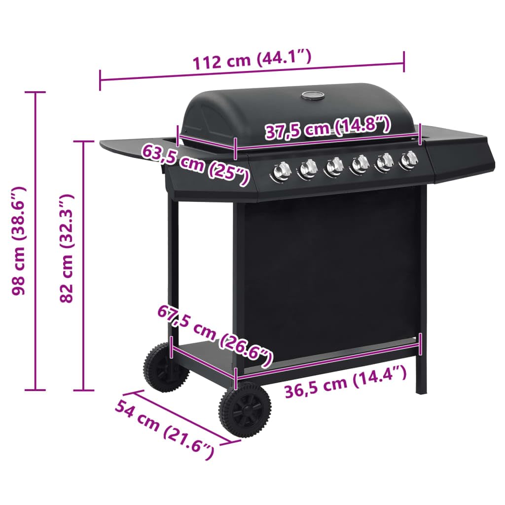 vidaXL Barbecue Griglia a Gas con 6 Fornelli Acciaio Nero