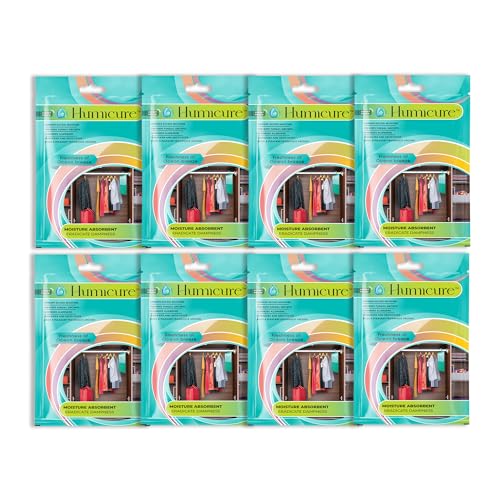Image of Humicure Moisture Absorber Dehumidifier with 1 Litre Absorption Capacity; Prevents Wardrobe, Bathroom, Kitchen and Bedroom from Mould & Fungus (Pack of 8, 400gram each, Ocean Breeze)