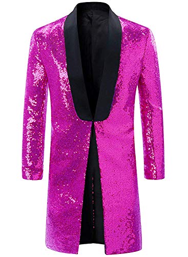GATMSTZ Men's Shawl Lapel Shiny Sequins Jacket Regular Fit Party Show Suit Blazer (Pink,48R)