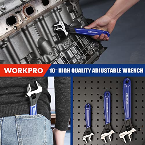 Workpro 10-Inch Adjustable Wrench, Cr-V Steel Wrench With Cushion Grip, Wide Jaw Black Oxide Wrench, Metric & Sae Scales, For Home, Garage, Workshop And Diy #TOP6