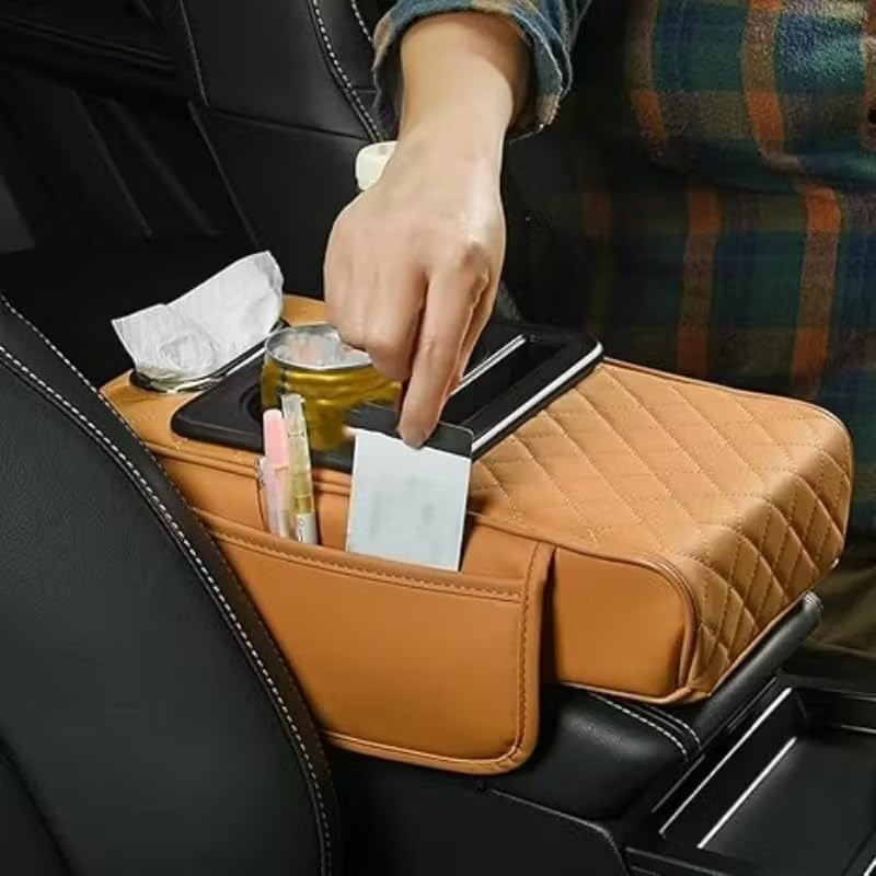 Image of Car Center Console Cover,Microfiber Leather Car Armrest Cover Cushion with 2 Storage Bags,Universal Car Armrest Storage Box Car Interior Accessories for Most Vehicles (Car Arm Rest Cushion(2))