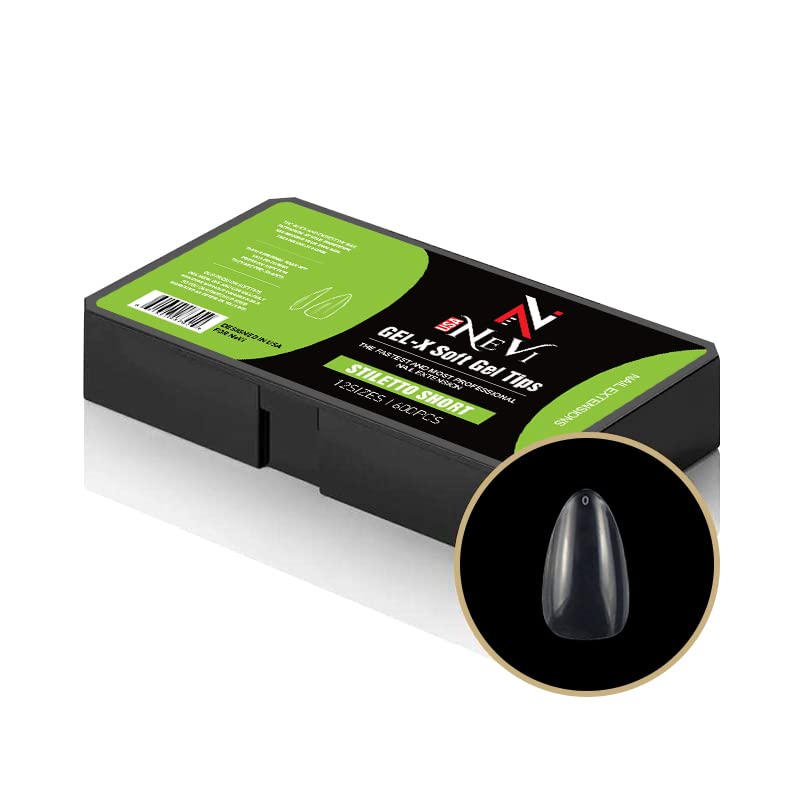 Nail Gel-X - Juego de puntas cortas de aguja natural NeVi USA de calidad premium, 600 puntas en 12 tamaños, kit completo de extensión de uñas de