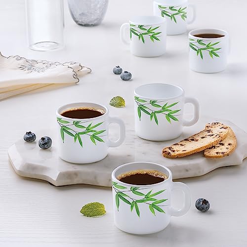 Larah by Borosil Bamboo Leaves Opalware Mug, Set of 6 Tea/Coffee Mugs, 100 ml Each, Microwave & Dishwasher Safe, Bone-Ash Free, Crockery Set Ideal for Daily Use & Gifting, White (B0C8FMHGF1) Amazon Price History, Amazon Price Tracker