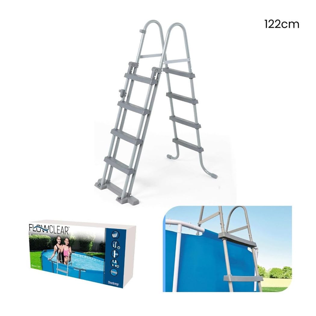 Trade Shop - Scaletta di Sicurezza per Piscine 122cm con Gradini in Plastica Telaio in Metallo 58331 -