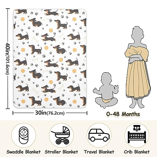 Image of Swaddle Blanket for Dachshund with Dog Paws Baby Receiving Blanket Muslin Baby Swaddles Soft Cotton Breathable Nursery Blankets for Unisex Boys and Girls 30x40 Inch