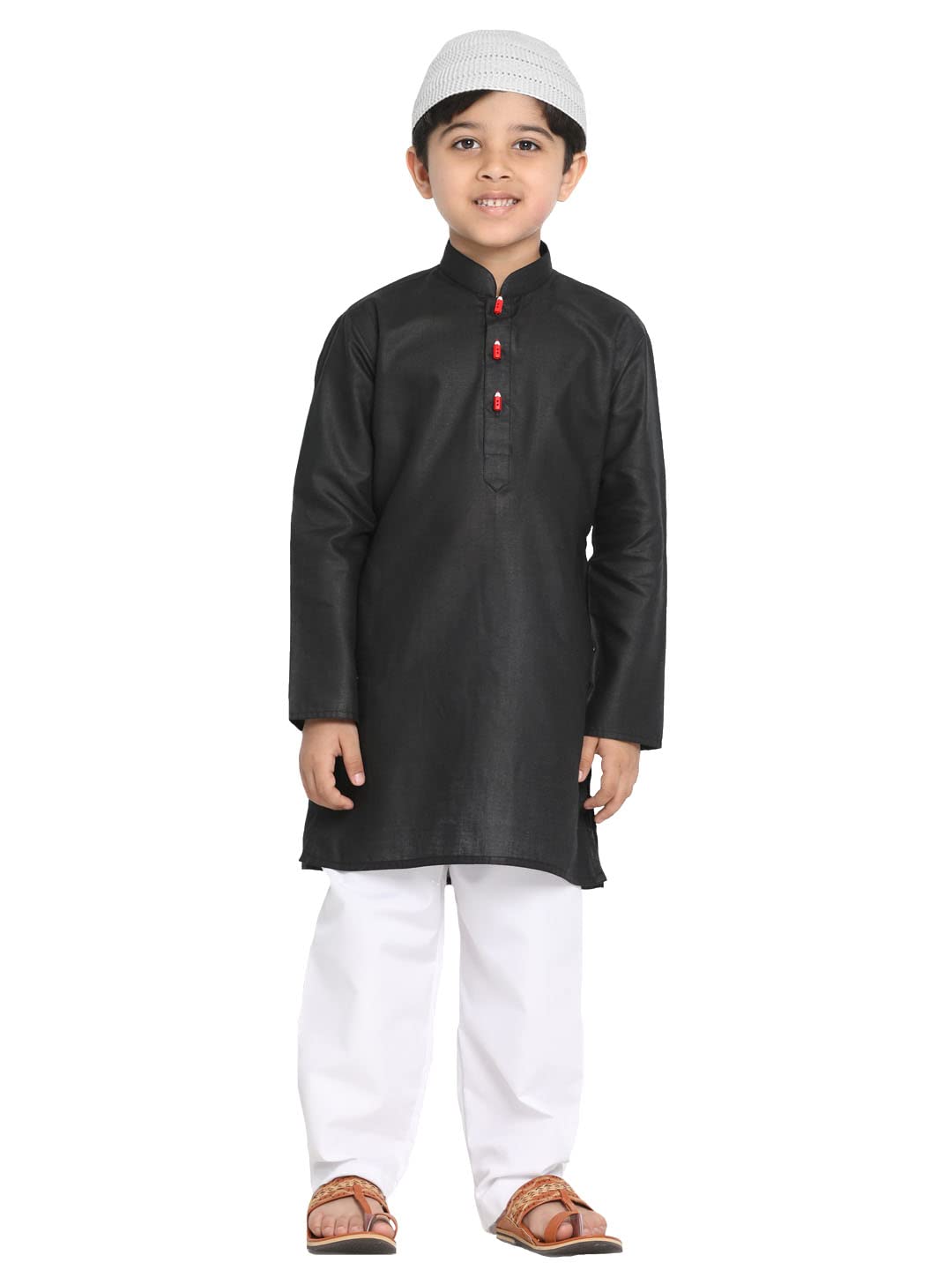Jbn Creation Boys' Black Cotton Blend Kurta And Pyjama Set_Jbnbk066Blnpwh_16