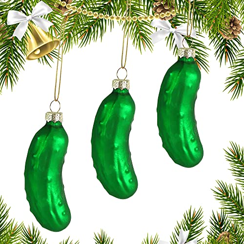 EMAGEREN 3 Stück Weihnachtsgurke mit Lanyard Weihnachtskugeln Gurke...