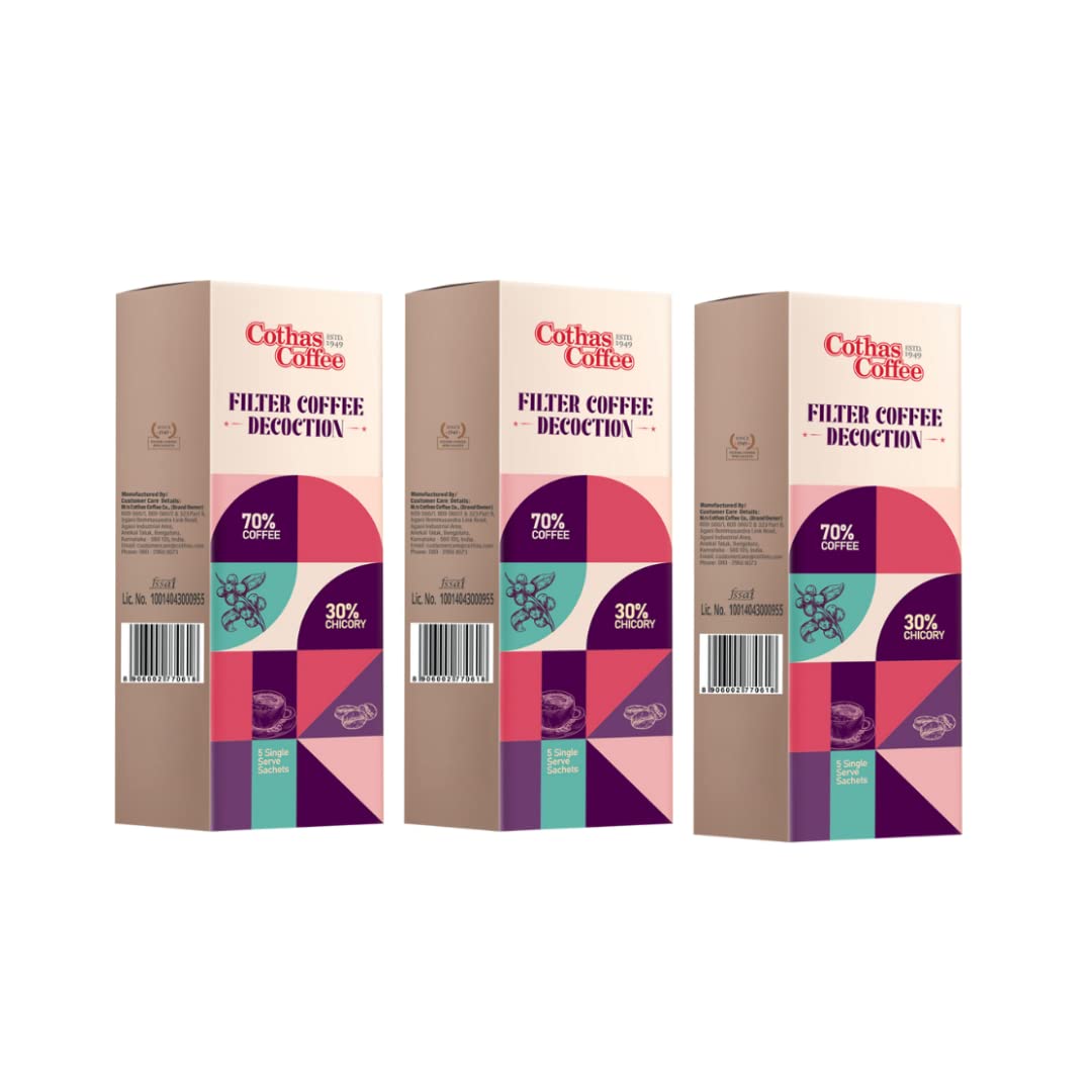 Cothas Premium Filter Coffee Decoction, Blend of 70% Coffee 30% Chicory, Roasted Coffee Beans Original South Indian Filter Coffee with Fresh Aroma & Strong Taste, Ideal Choice for Coffee Connoisseurs, Pack of 3 (5 x 20 ml sachets per box) (B0BPSDTC3R) Amazon Price History, Amazon Price Tracker