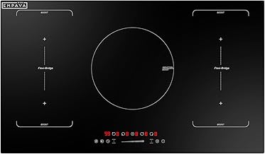 Empava 36 Inch Electric Induction Cooktop 5 Burners, Flat Glass Top Stove with Bridge Function, Timer, Pause, Child Lock, Booster, Slider Level Control, Shutdown, Auto Pan Detection, Black