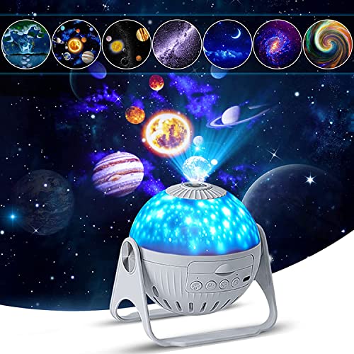 Image of Planetarium Projector, 6 in 1 Galaxy Projector Night Light with Nebula Moon Planets Aurora, 360 Rotating Focusable Star Projector Lamp for Baby Kids Bedroom Ceiling /Game Room /Party /Bar