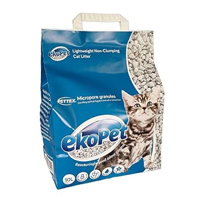 EkoPet Pettex Lightweight Micropore Cat Litter, Medium Size 10 Litre Bag - Lightweight and Non-Clumping, Super Absorbent Off White