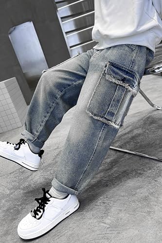 Rolanko Boys Baggy Jeans Elastic Straight fit Stretch Denim Pants Loose Kids Clothes 4-14 Years 6