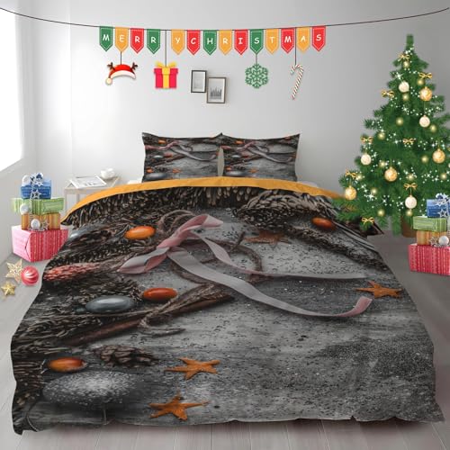 布団カバー セミダブル クリスマスオーナメントボール|マイクロファイバー 掛け布団カバー 170x210 +枕カバー 2枚 3点セット|吸汗速乾・防静電気・洗濯耐久|肌ざわり最高 松ぼっくり なプリントデザイン PH975