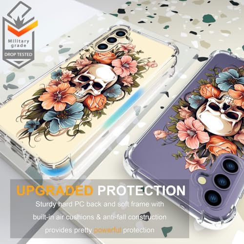 ENDIY Compatible for Samsung Galaxy S24 Plus & S25 Plus Case for Women Cute Phone Funda Clear Design, S24+ / S25+ Cases Transparent Cool Kawaii Protective,Skull & Flowers by ENDIY - Image 7