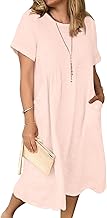 Summer Dress, Women's Linen Dresses, Casual, V-Neck Midi Dress, Short Sleeve A-line Dress, Beach Dress Without Accessories