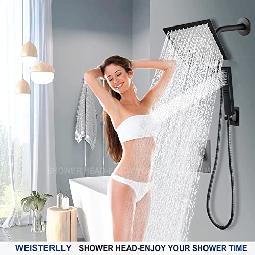 Shower Head, Rain Shower Head With Handheld,High Pressure 8'' Rainfall Stainless Steel Shower Head / 2 Settings Handheld Shower Combo With Shower Holder And 78'' Explosion-Proof Hose (Black) #TOP1