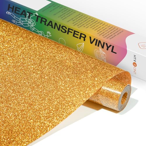 HTVRONT Gold Glitter HTV Vinyl- 10 x 5ft Gold Glitter Iron On Vinyl for All Cutting Machine Glitter Heat Transfer Vinyl Roll for T Shirts - Easy to Cut & Weed for Heat Vinyl Design