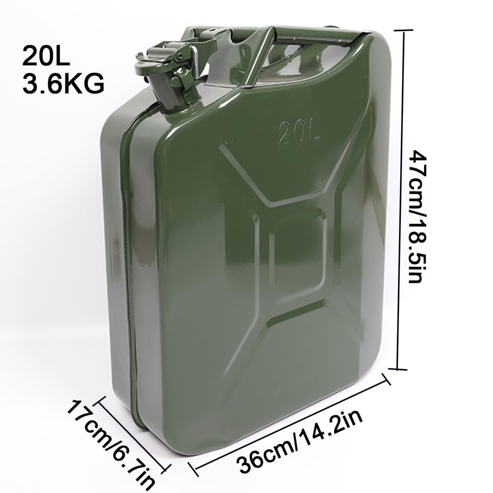 Generisch Benzinkanister 5l 10l 20l Für Benzin Diesel Metall Kraftstoffkanister Reservekanister Mit Flexiblem Einfüllstutzen/Trichter, Kraftstoff-Kanister, Sicherheitsverschluss,Grün,20L