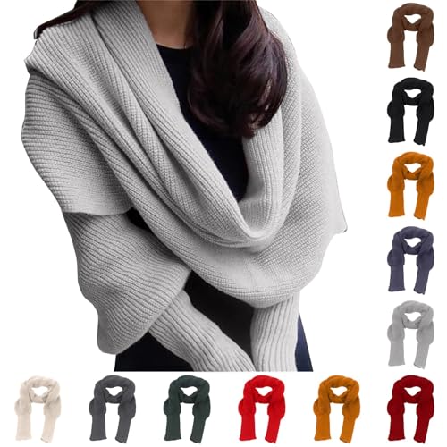 Scarf with Sleeves for Women,Sweater Scarf with Sleeves Plus Size,Sweater Scarf with Sleeves, 𝗦nowfall (Yellow, A)