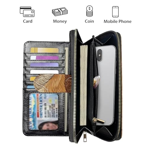 Image of COEQINE Ladies Wallets Pink Leopard Heart Black Printed Leather Phone Long Clutch Purses Check Coin Change Holder