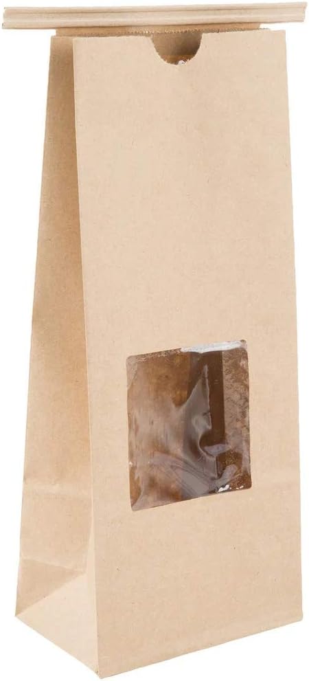 Kraft Tin Tie Poly-Lined Bags Coffee Bags Reclosable Tin Tie Bags with Window - 1Lb - 50 Pack
