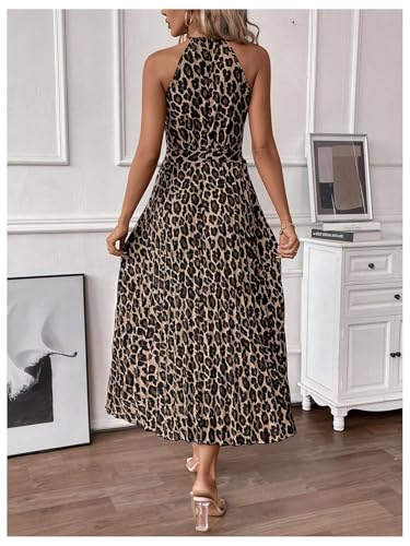 Floerns Women's Cheetah Print Halter Dress Sleeveless Leopard Pleated A Line Maxi Dresses3