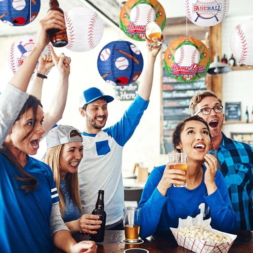 Image of VIHOSE 12 Pieces Baseball Paper Lanterns Sports Party Decorations Baseball Hanging Lanterns Round Paper Lamp for Sport Themed Birthday Party Bar Softball Game