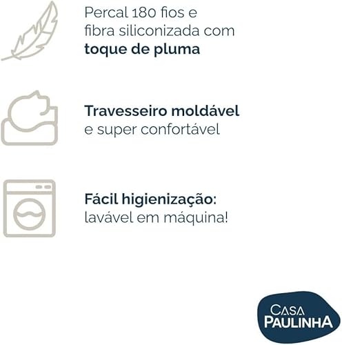 Kit 02 Travesseiros King Toque de Pluma Firme 90cm x 50cm Alto Macio e Confortável - Casa Paulinha