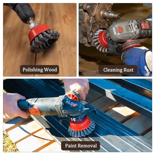 Image of 2 Pcs Twisted Knotted Wire Cup Brush for Angle Grinder - [2.5 Inch] for Paint Stripping Cleaning Rust Duty Abrasive, 5 /8 Inch-11 Threaded Arbor, .020 Carbon Steel Wire, Red