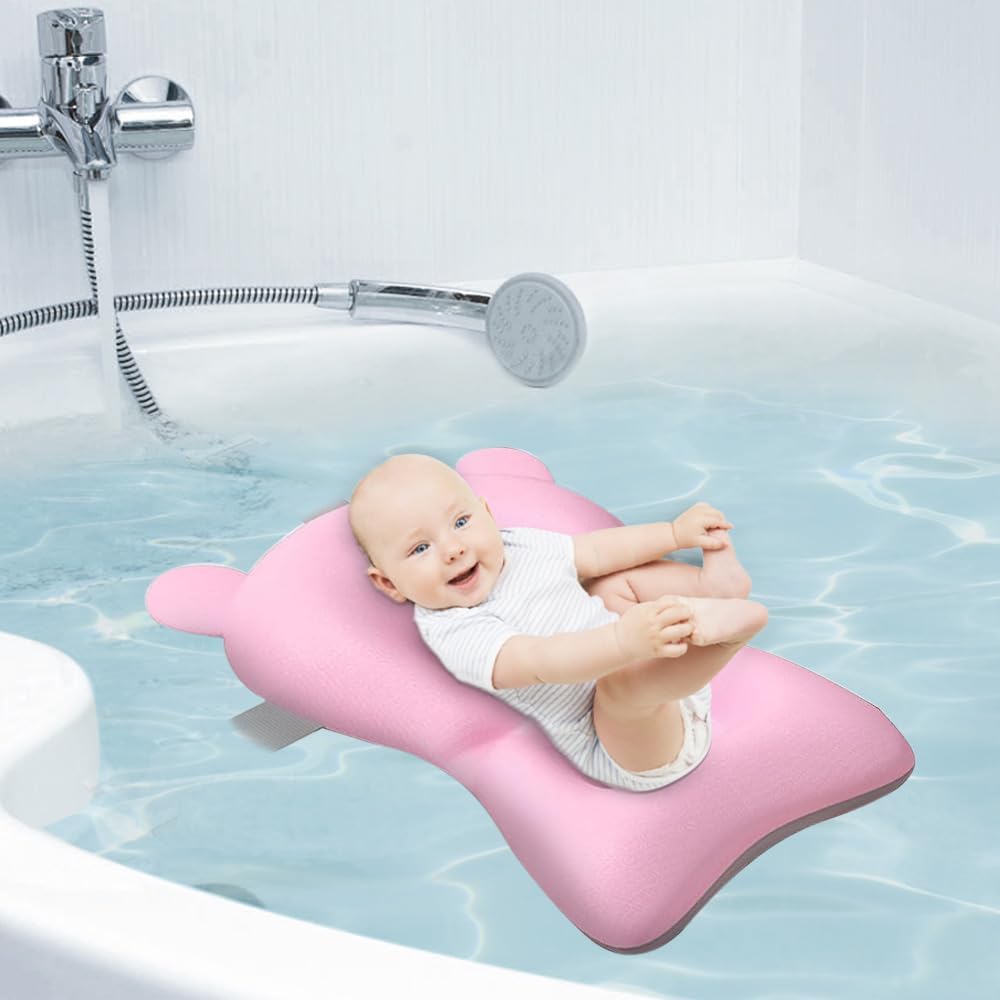 Baby Bath Suspension Prevent Slip Pad, Soft Quick Dry Lightweight Baby Bath Cushion Pad, Newborn Bathtub Mat Infant Bath Supporter Nonslip Floating Bathing Tub Seat for Assisted Sitting (Pink)