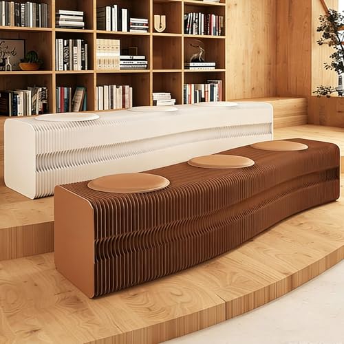 Image of Kraft Paper Rectangle Ottoman - Collapsible Stool with 3 Cushions, 330 lbs Honeycomb Folding Bench, Aesthetic Portable Stool, Entryway Bench & Space-Saving Vanity Seat (Brown, 2 Seats)