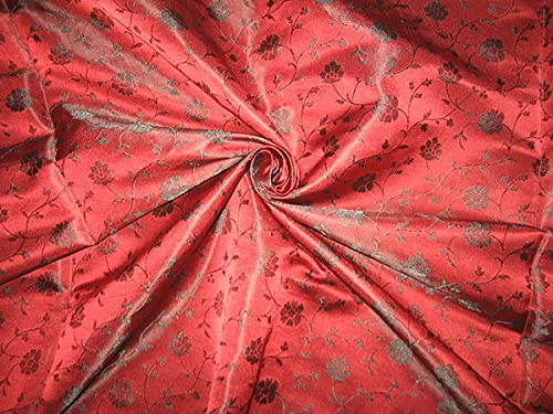 Tissu brocart de soie indien BRO112 rouge et noir de haute couture