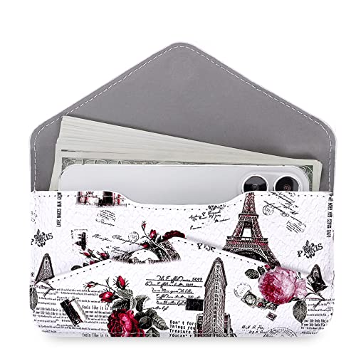 Image of XEYOU Women's Card Wallet Envelope Style Credit Card Holder Cute Cash Wallet for Ladies, White Iron Tower, Minimalist