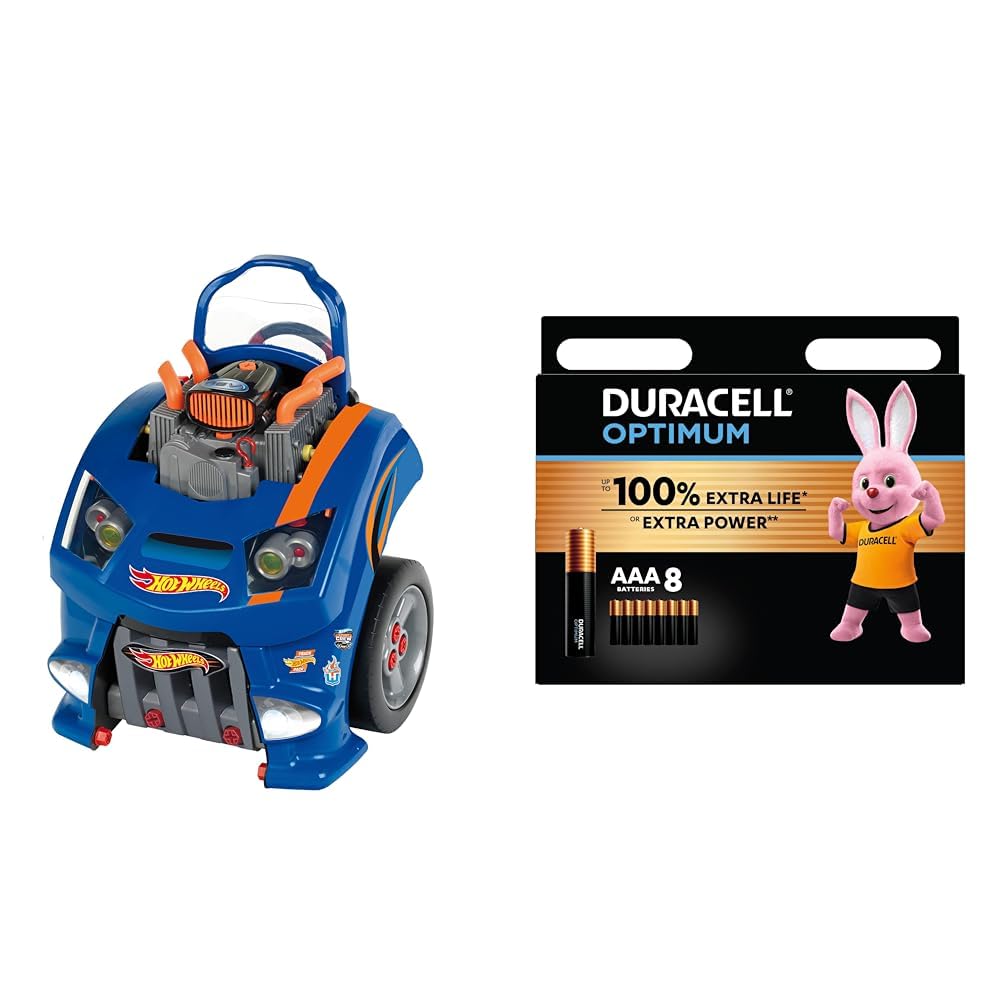 Klein Theo 2822 Hot Wheels Montageauto I Motorblock mit lehrreichen Reparatur-Funktionen I Batteriebetriebene Schweinwerfer und Hupe I Maße: 43 cm x 40 cm x 52,5 cm I Spielzeug für Kinder ab 3 Jahren