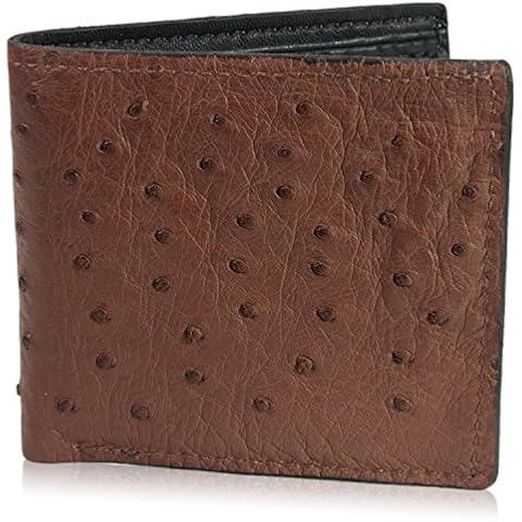 Genuine Brown Ostrich Skin Leather Bifold Wallet Handmade with 8 Card Slots Cover